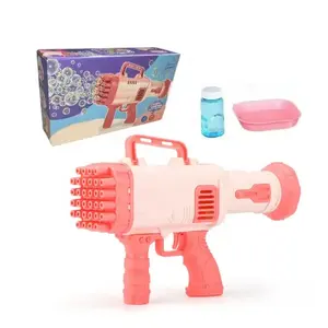 Hot Sale Promotional Crianças Outdoor Rocket Blowing Bubbles Electric Bubble Machine Gun 32 Hole Bazooka Bubble Gun Atacado