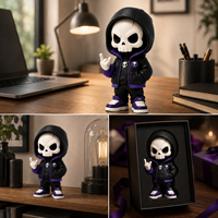 Figurine PVC Rockstar Grim Reaper, Sweat-shirt à capuche noir, Poupée tête de mort, Style Heavy Metal, Jouet artistique mini squelette avec geste 'Rock on'