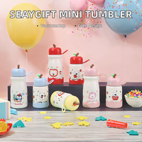 Seaygift 300/500ml Mini Termos Lucu Motif Apel dengan Tutup Stainless Steel untuk Dewasa, Vacuum Insulated Anti Bocor Dinding Ganda untuk Pesta
