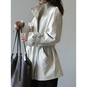 Manteau <span class=keywords><strong>trench</strong></span> à col montant de style britannique pour femmes, ample et décontracté, automne, avec des bretelles et une taille cintrée, style <span class=keywords><strong>mi</strong></span>-<span class=keywords><strong>long</strong></span> - Product Image 1