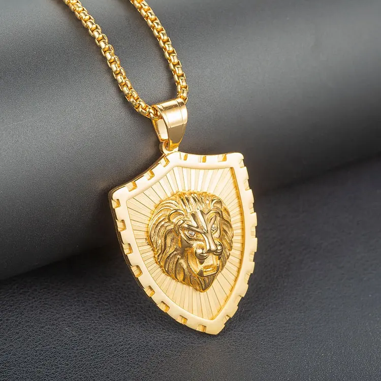 Kalung liontin kepala singa baja tahan karat 18K rilis baru HIPHOP Eropa dan Amerika jimat perhiasan mode