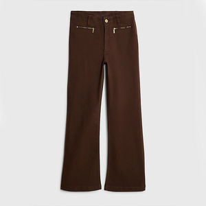 Pantaloni Bootcut da Donna Personalizzati OEM, Gamba Svasata Elasticizzata con Tasche con Zip, Pantaloni Marroni per Ufficio e Lavoro Casual - Product Image 1