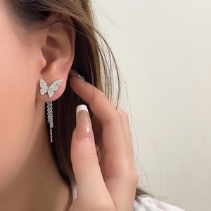 S925 <b>Silver</b> Butterfly Drop <b>Earrings</b> For Women Elegant Design Everyday Wear <b>Stud</b> <b>Earrings</b> With Pearl Detail - Product Image 4