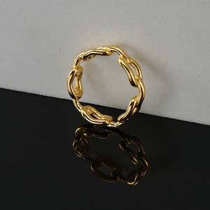 Gold Chain Link Ring Geometric Shape Titanium Steel Jewelry Fashion Minimalist Design - Product Image 1