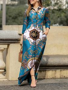 Robe longue maxi élégante vintage pour <span class=keywords><strong>femme</strong></span>, style chemise, à manches longues, motif têtes <span class=keywords><strong>de</strong></span> <span class=keywords><strong>mort</strong></span> mexicaines colorées, avec épaules à volants, boutonnée et taille haute - Product Image 6