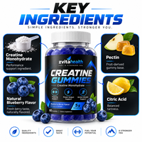 Gummies de créatine à marque privée pour adultes, sans sucre, 5g par portion, véganes, à base de pectine, soutien musculaire, certifiées GMP HACCP, personnalisables
