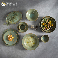 Offre Spéciale – Ensemble de Vaisselle en Céramique Style Nordique pour Restaurant, Écologique, en Porcelaine Émaillée Verte Cuite au Four, Compatible Micro-ondes, Idéal Hôtellerie