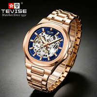 TEVISE Maßgefertigte Edelstahl Automatik Skelett-Mechanische Uhr 43mm Leuchtendes Zifferblatt 30m Wasserdicht Montre De Luxe