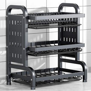 Étagère de cuisine multifonctionnelle avec poignée, taille L, égouttoir pour assiettes, couteaux, baguettes, organisateur de rangement - Product Image 1