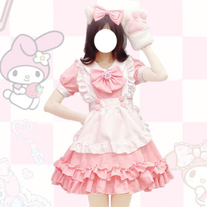 Vestido Lolita de Sirvienta Tallas Grandes S-4XL Rosa Blanco con Lazo Cintura Imperio Línea A Tela Tafetán Vestido de Mujer - Product Image 1