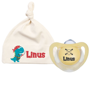Bavaglino per neonati con nome Pirata Dino + ciuccio NUK con nome - Product Image 6