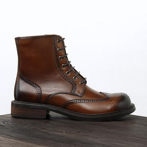 Botas de cuero genuino hechas a mano para hombre con detalles brogue en los dedos y los talones, cuero marrón, zapatos casuales elegantes, antideslizantes - Product Image 6