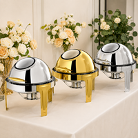 Peralatan Katering Prasmanan Chafing Dish Mewah Modern, Penghangat Makanan Komersial Bulat dengan Tutup Gulung untuk Pernikahan dan Hotel