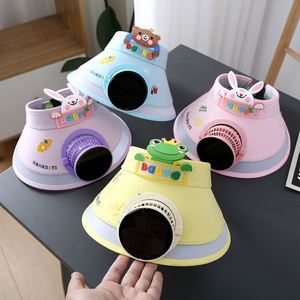 Chapeau de protection solaire en fibre de bambou pour enfants avec ventilateur, grandes bords larges, motif tie-dye, nouveau modèle d'été pour bébés et enfants garçons et filles - Product Image 1