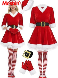 Meshin Santa Claus Costume Christmas Adult Unisex Polyester Dress with Skirts and Top <b>TV</b> Character Pattern for Parties - Product Image 3