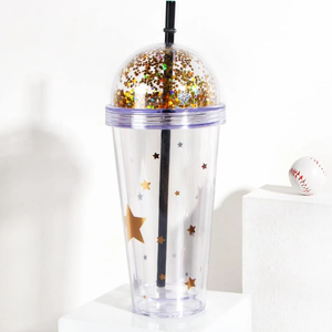 <strong>Monogram</strong> Sparkly Tumbler with Reusable Straw Insulated Travel <strong>Mug</strong> Dome Lid Tumbler Double Wall Star Glitter Tumbler <strong>Mug</strong> - Product Image 1