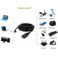 5M 10M 15M 20M 25M 30M USB laki-laki ke Perempuan PVC Built-in IC Chipset DC 5V pengulang aktif USB 2.0 kabel ekstensi Booster