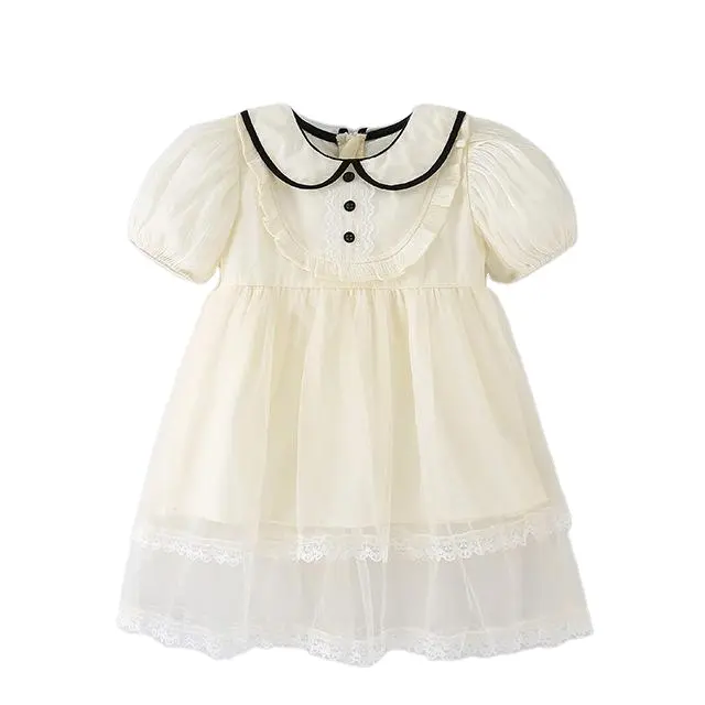 E0109TA12 Wholesale Summer Elegant Solid Color Casual Princess Dresses Children Clothes Sehe Fashion