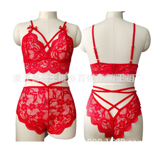 Ensemble de lingerie sexy pour femmes, soutien-gorge en dentelle et string taille basse, noir, deux pièces - Product Image 5