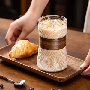 Bicchieri in Vetro Borosilicato Soffiato a Mano per Cappuccino, Latte, Espresso, Succhi e Tè, <span class=keywords><strong>Tazza</strong></span> Trasparente per Caffè Freddo con Manicotto in Bambù - Product Image 6