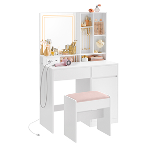 <span class=keywords><strong>VASAGLE</strong></span> Table de maquillage moderne avec prises de courant 90cm Petite table de courtoisie avec chaise Luminosité réglable <span class=keywords><strong>Coiffeuse</strong></span> - Product Image 2