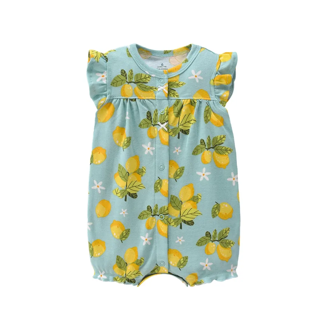 Macacão de manga curta para bebês, macacão infantil de tecido de malha com nervuras para meninos estampado ocidental, ideal para venda
