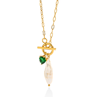 Collier de perles Golden Hour pour femme, pendentif cœur en pierre précieuse, acier inoxydable 18K PVD, étanche, cadeau élégant