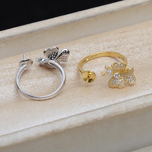 Bague ouverte en argent S925, papillon, réglable, 7-10 doigts, tendance et élégante, incrustation de perles avec support vide JG5226 - Product Image 5