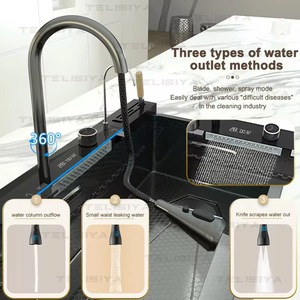 Nuovo Lavello da <span class=keywords><strong>Cucina</strong></span> Nero 2026 con Tecnologia Nano a Nido d'Ape SUS, Pannello Digitale Smart Piano e Rubinetto con Pistola Spray - Product Image 3