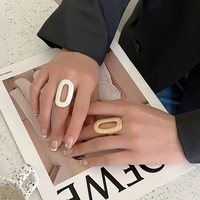 Mode Brossé Argent Or Rectangle Doigt Élastique Anneau En Alliage Pour Les Femmes