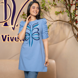 Kurta Bordada de Algodón Azul de Primera Calidad al por Mayor, Ropa para Mujer Personalizada - Product Image 5