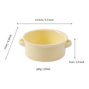 Tazones de Cerámica Chaozhou para Postre, Color Blanco Hueso, con Doble Asa, para Uso Doméstico y Hotelero, para Café y Té, Color Sólido DW1008Y 4.5 - Product Image 4
