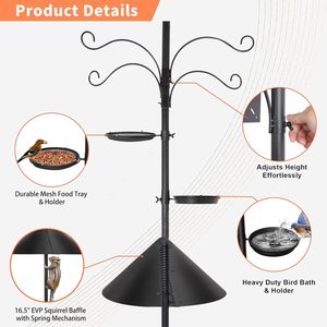 EWonLife 92-Inch Cone-Shaped Squirrel Proof <strong>Bird</strong> <strong>Feeder</strong> <strong>Pole</strong> 9-Prong Base Heavy Duty Adjustable Shepherds Hooks Outdoor Baffle - Product Image 3