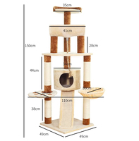 Arbre à chat multi-niveaux gris clair de 54 pouces, écologique, pour intérieur, avec 2 niches, centre d'activités en carton, griffoir