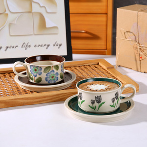 Juego de Tazas de Café y Té de Porcelana de Lujo Ligero y Retro, 2 Tazas y 2 Platos, Diseño de Pareja, con Caja de Regalo, 5 Colores, Ecológico - Product Image 4