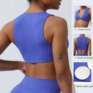 2024Hot Selling New Design 2 Piece Sports Bra Quick Dry Exercise Yoga Gear Front Twist Solid Breathable Activewear