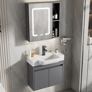 Modern French <b>rectangular</b> <b>wall</b> mounted ceramic integrated basin smart <b>mirror</b> waterproof bathroom cabinet - Product Image 5