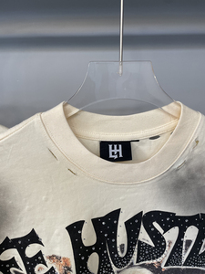 T-shirts pour hommes de la <span class=keywords><strong>marque</strong></span> de mode LH, design personnalisé avec strass et trous, manches courtes, vente <span class=keywords><strong>en</strong></span> gros, T-shirts Life Hustlers pour hommes - Product Image 2