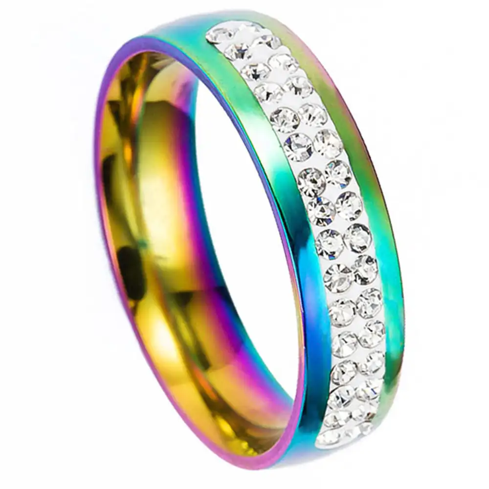 उच्च गुणवत्ता जेड इंद्रधनुष Baguette अंगूठी Zirconia हीरे की अंगूठी सोना मढ़वाया महिलाओं पुरुषों Rappers गहने