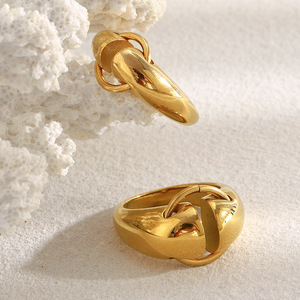 Cincin Fashion Lapis Emas 18K untuk Wanita, Cincin Putar Lingkaran Kreatif untuk Mengurangi Stres, Cincin Geometris Personal dari Baja Tahan Karat - Product Image 2