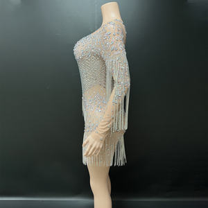 Novance Y5581 Vestidos de Fiesta Elegantes de Manga Larga con Pedrería Brillante y Borlas, Traje de Cantante - Product Image 2