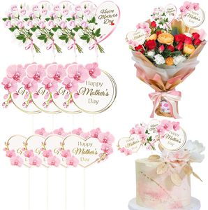Decorazioni per Torte per la Festa della Mamma, Topper per Cupcake con Fiori e Cuore in Lamina d'Oro, per <span class=keywords><strong>Compleanno</strong></span> della Mamma, Rosa - Product Image 1
