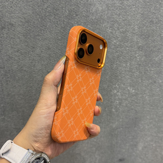 For Apple 17 Pro Phone case Orange square Pattern Water-resistant Stickers for iPhone 17 Pro Max Simple Carbon Fiber Texture