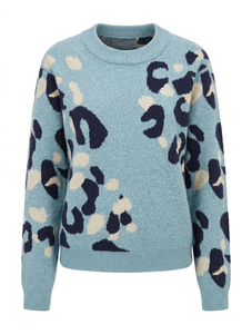 Suéter de punto grueso para mujer con estampado de leopardo en jacquard, cuello redondo, manga larga, cálido y casual para otoño - Product Image 2