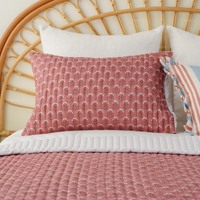 Ensemble de literie Queen en tissu imprimé à blocs de couleur corail vintage, 3 pièces, motif floral, bordure de contour superposée, cadre rayé