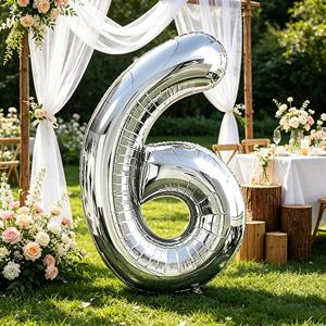 Palloncini Numero Argento N6 45cm 12 pz in Confezione, Eleganti Palloncini Numerici per Celebrazioni - Product Image 3