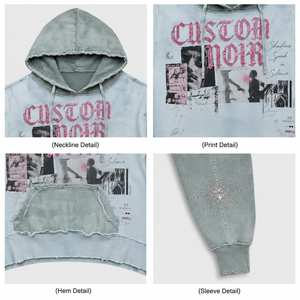 เสื้อฮู้ดดี้ผ้าฝ้ายเฟรนช์เทอร์รี่ 100% แบบสั่งทำพิเศษ 450 แกรม ลายปักตกแต่งด้วยคริสตัล ทรงบ็อกซี่ สไตล์สตรีทแวร์ผู้ชาย ลุคซีดจางแบบซันเฟด - Product Image 3