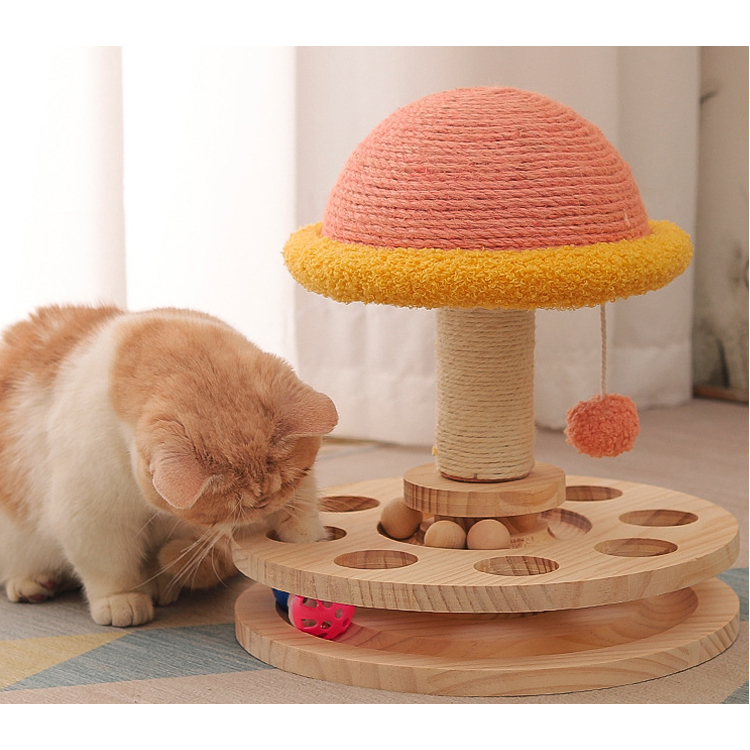 Wholesale solid wood turntable cat toy sisal grinding claw amusing one cat scratching board cat toy