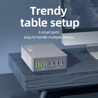 Station de charge de bureau intelligente GaN 2025 à 6 ports PD QC3.0 105W, adaptateur rapide multifonction pour ordinateur et appareil photo