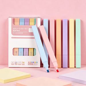 Ensemble de surligneurs <span class=keywords><strong>pastel</strong></span> |   6 couleurs macaron, pointe biseautée, encre à séchage rapide et sans bavure pour le journaling, la prise de notes et les fournitures scolaires - Product Image 1
